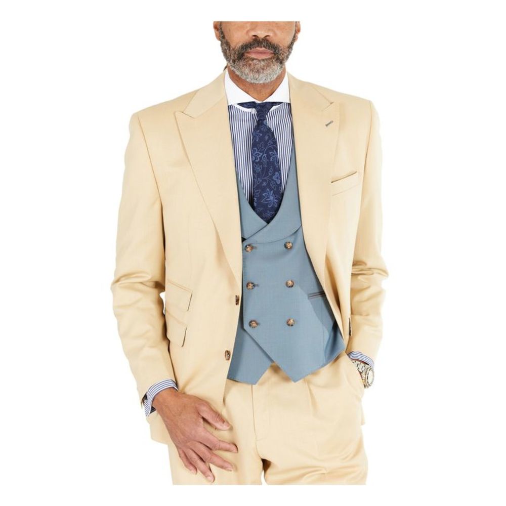 TAYION BY MONTEE HOLLAND Mens Beige Stretch Classic Suit Separate Blazer 42R